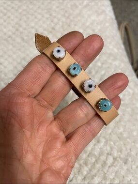 Leather Bracelet with Blue and White Bead Accents